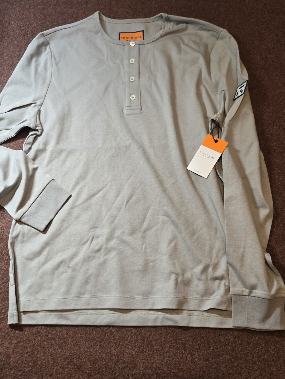 New! Cotton Henley By Rockridge Size XL Gray Fitted